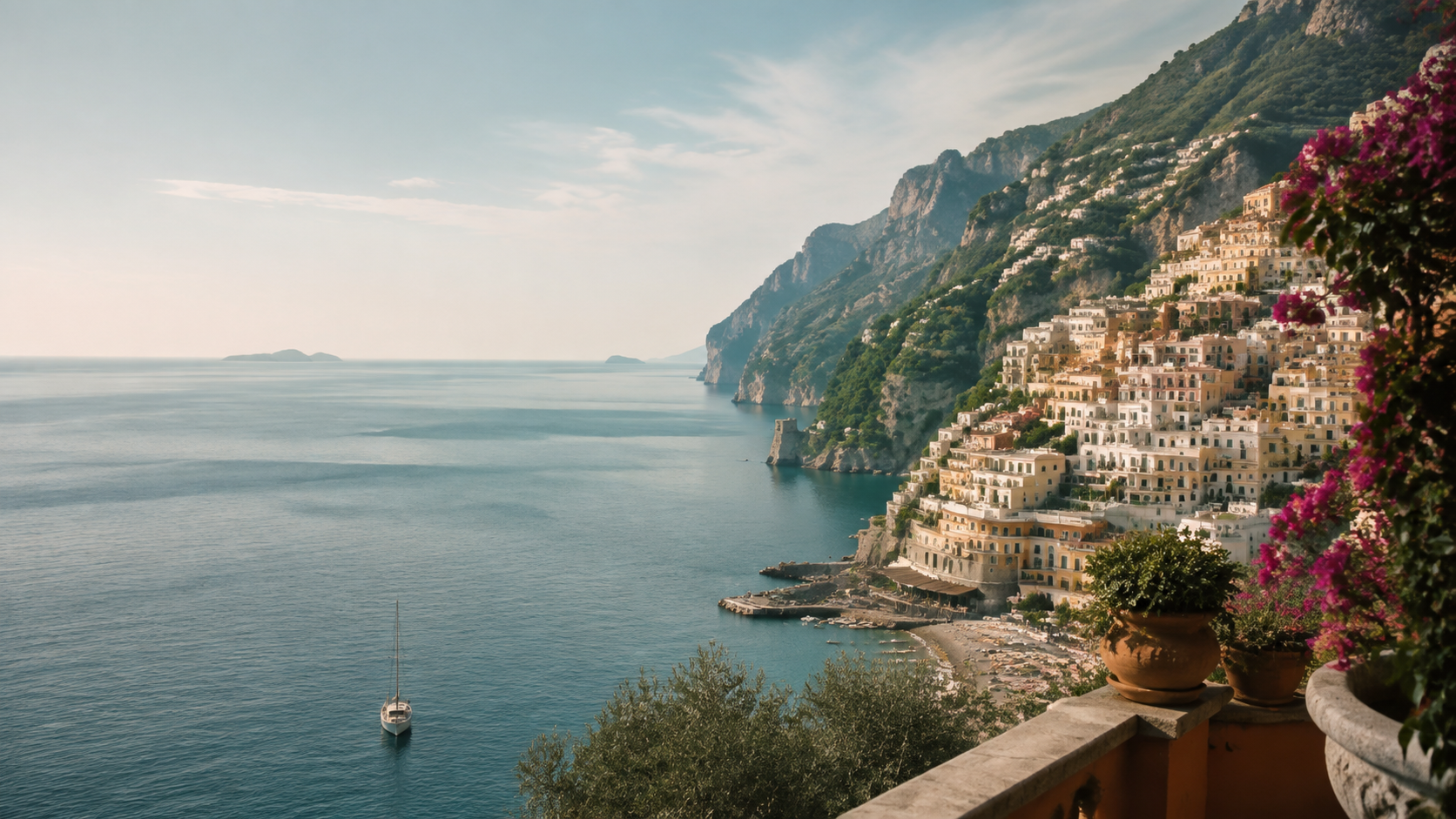 A view across the Amalfi Coast from a quiet hillside terrace