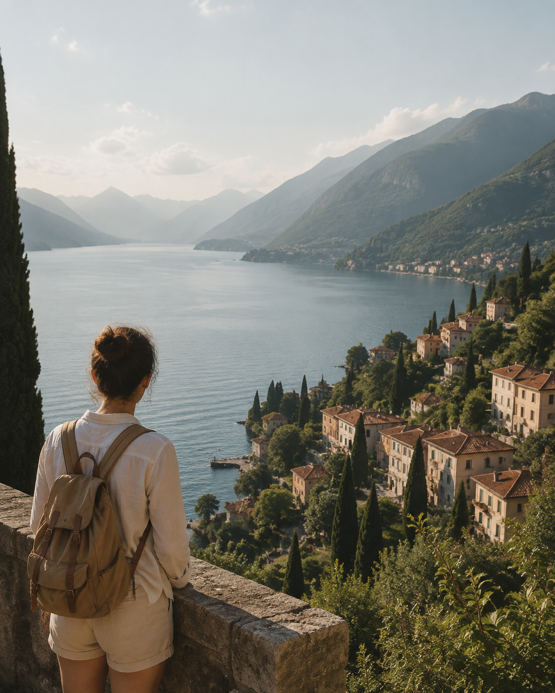A solo traveler looking across Lake Como